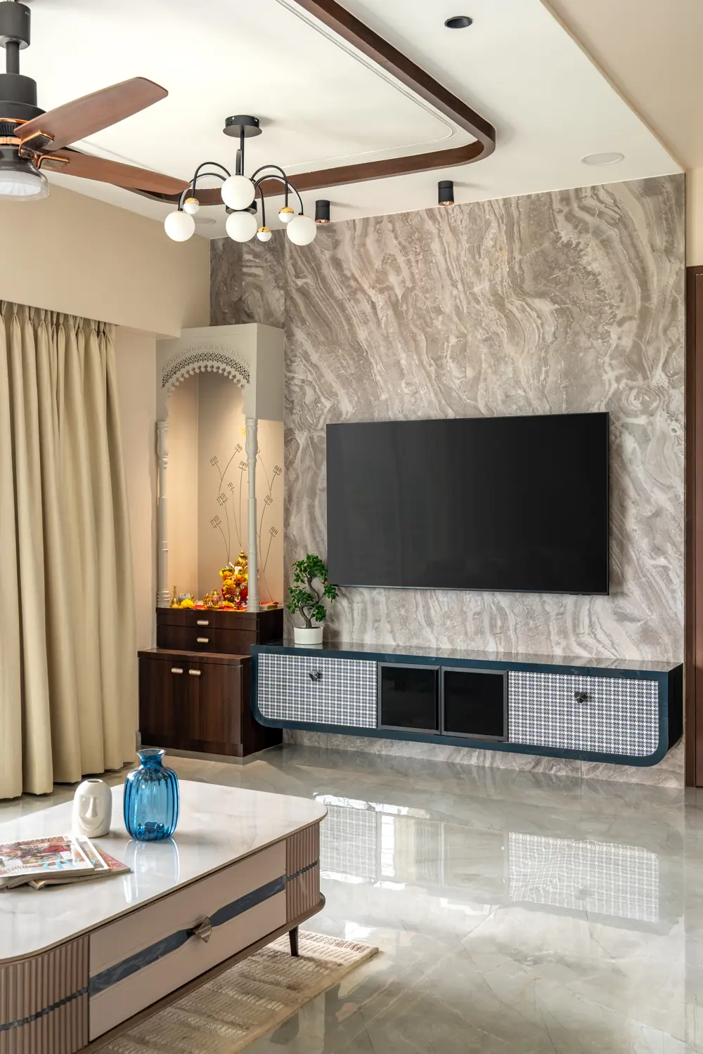 Marble TV wall with a floating console